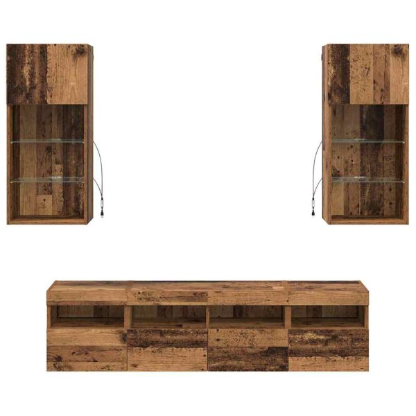 ТВ стенни единици с LED 5 pcs Старо дърво 40,5 x 30 x 90 см