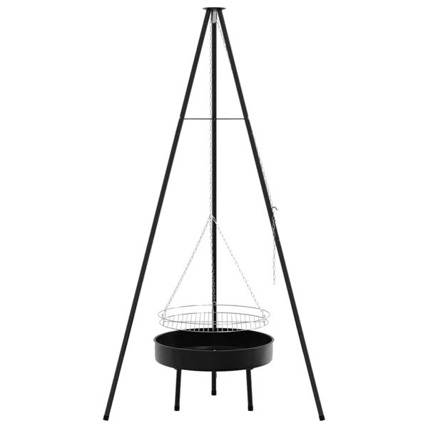 Трипод за лагерен огън 3 pcs Черно Стомана