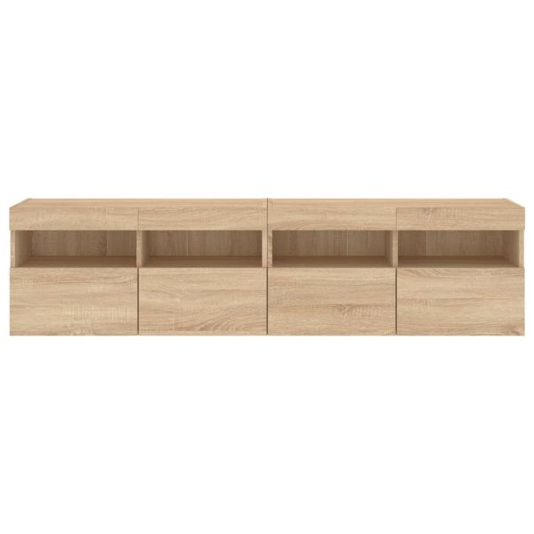 Стенни ТВ шкафове с LED лампи, 2 бр, сонома дъб, 80x30x40 см
