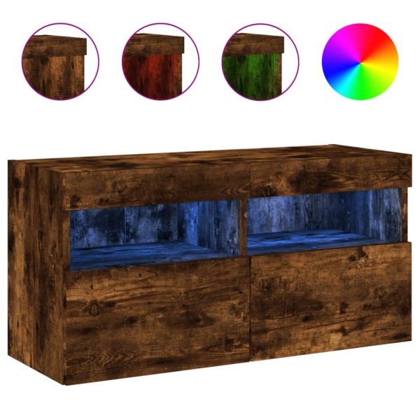 Стенен ТВ шкаф с LED осветление, опушен дъб, 80x30x40 см