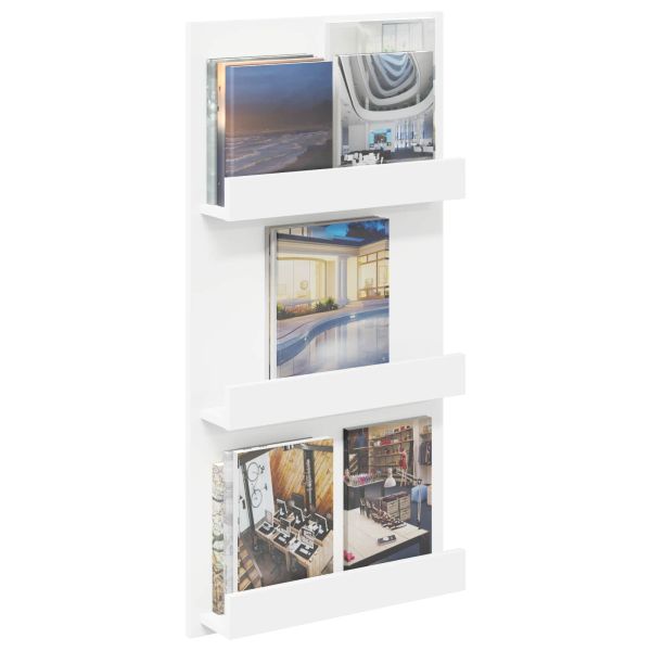 Етажерка за списания Бяло 51 x 11 x 102 см Инженерно дърво