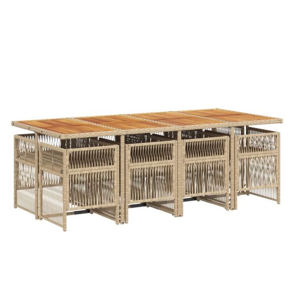 Градински комплект с възглавници, 9 части, бежов полиратан