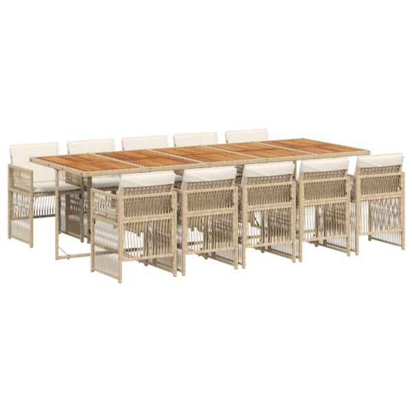 Градински комплект с възглавници, 11 части, бежов полиратан