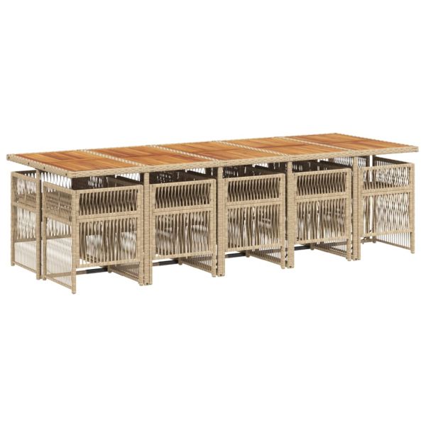 Градински комплект с възглавници, 11 части, бежов полиратан