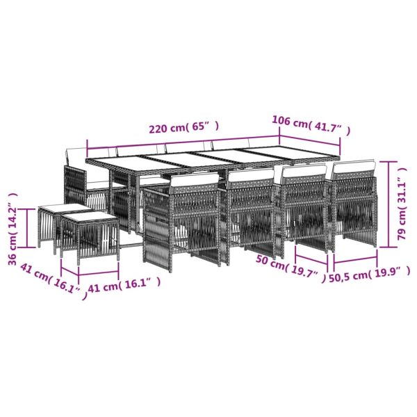 Градински комплект с възглавници, 13 части, бежов полиратан