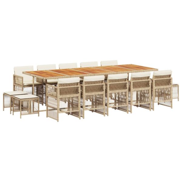 Градински комплект с възглавници 15 части бежов полиратан