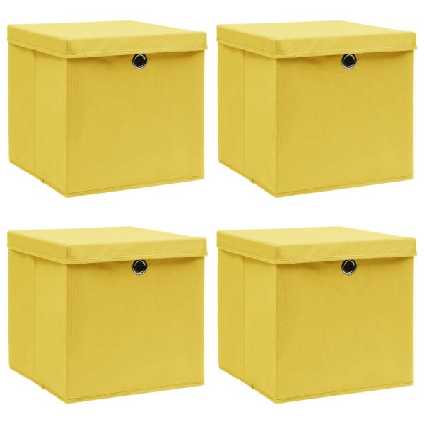 Кутии за съхранение с капаци 4 бр жълти 32x32x32 см плат
