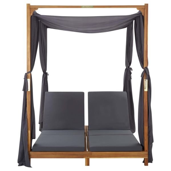 Двоен шезлонг със завеси и възглавници, акациево дърво масив