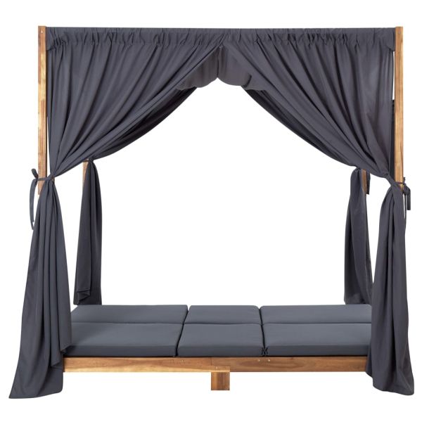 Двоен шезлонг със завеси и възглавници, акациево дърво масив