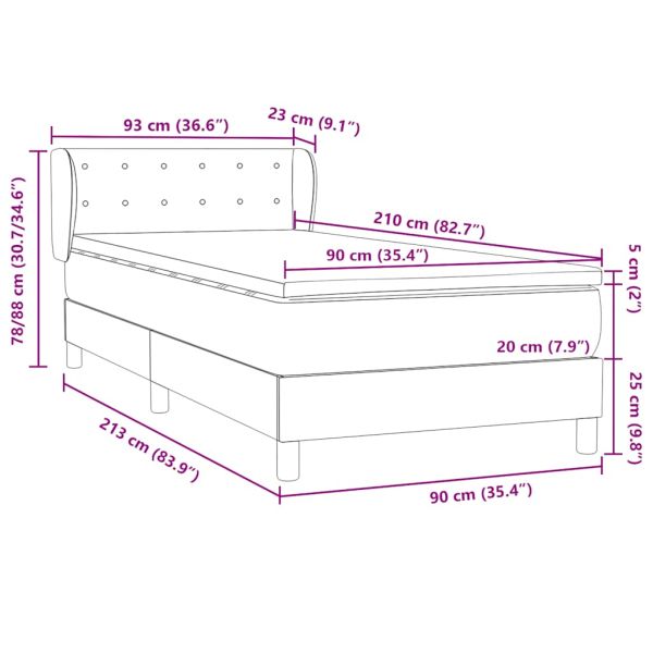 Боксспринг легло с матрак, светлосиво, 90x210 см, кадифе