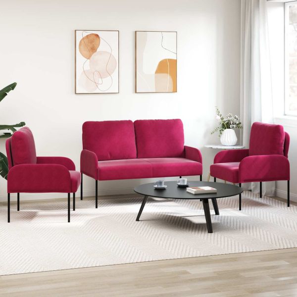 Комплекти дивани 3 pcs Виненочервен 115 x 56 x 80 см Шперплат