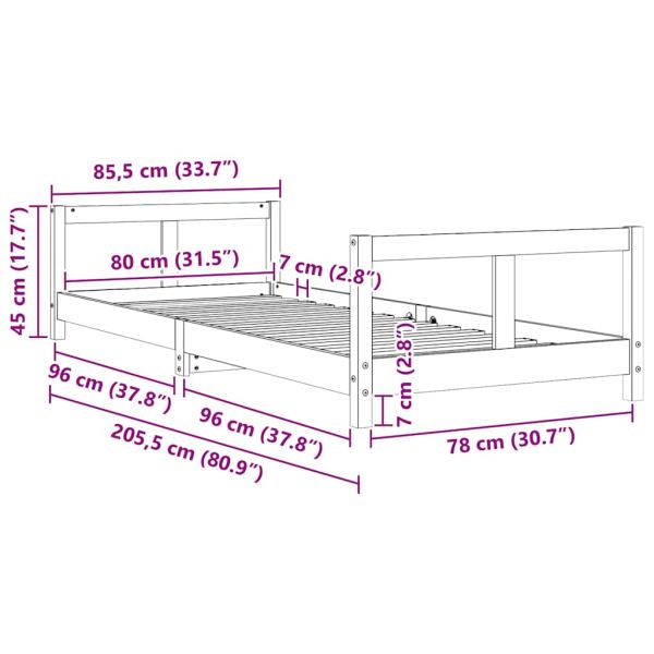 Детска рамка за легло 80x200 см борово дърво масив