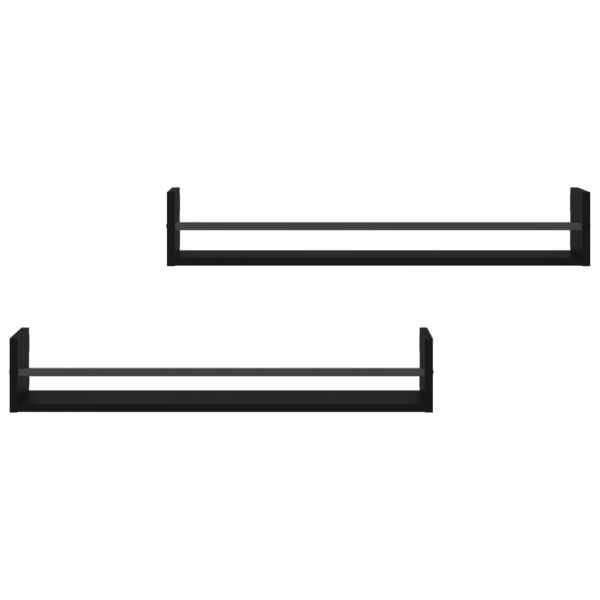 Стенни рафтове с пръти 2 бр черни 80x16x14 см