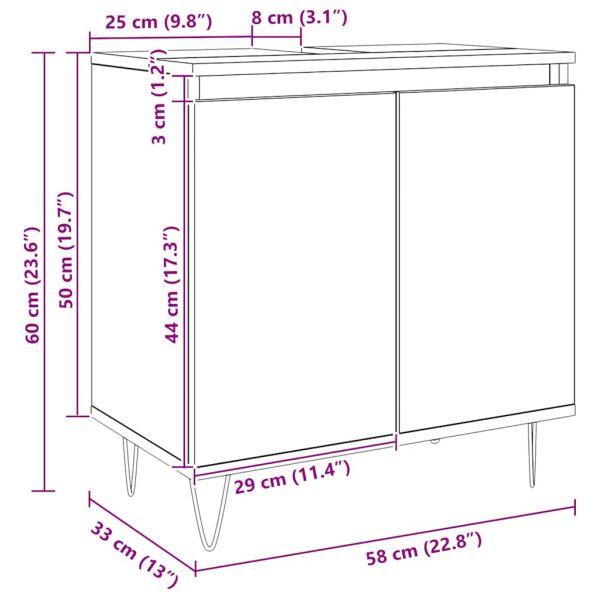 Шкаф за баня, дъб артизан, 58x33x60 см, инженерно дърво