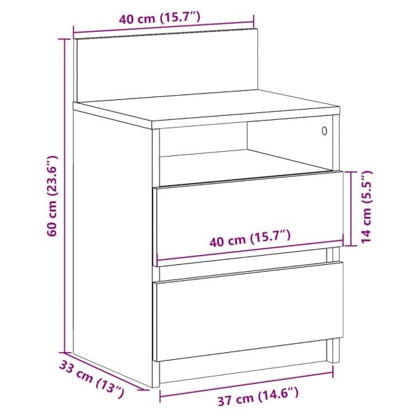 Нощно шкафче с 2 чекмеджета, бяло 40x33x60 cm