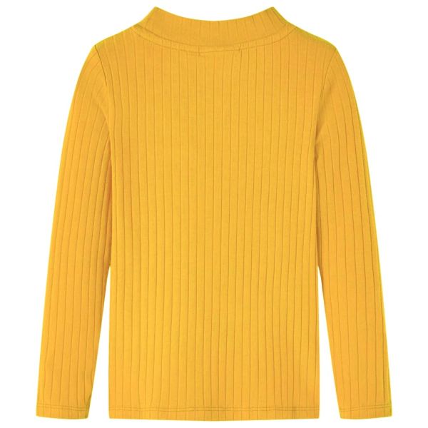 Детска тениска с дълъг ръкав, рипсено трико, тъмна охра, 140