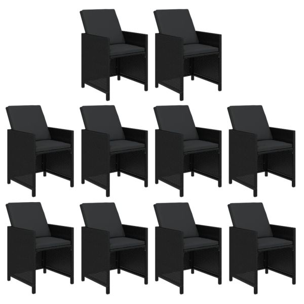 Градински комплект с възглавници 11 части полиратан черен