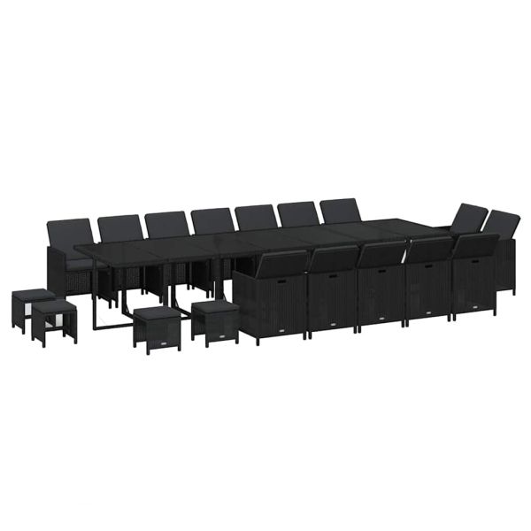 Градински комплект с възглавници 19 части полиратан черен