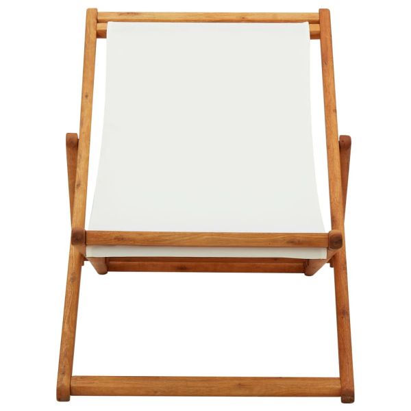 Сгъваем плажен стол, евкалиптово дърво и текстил, кремавобял