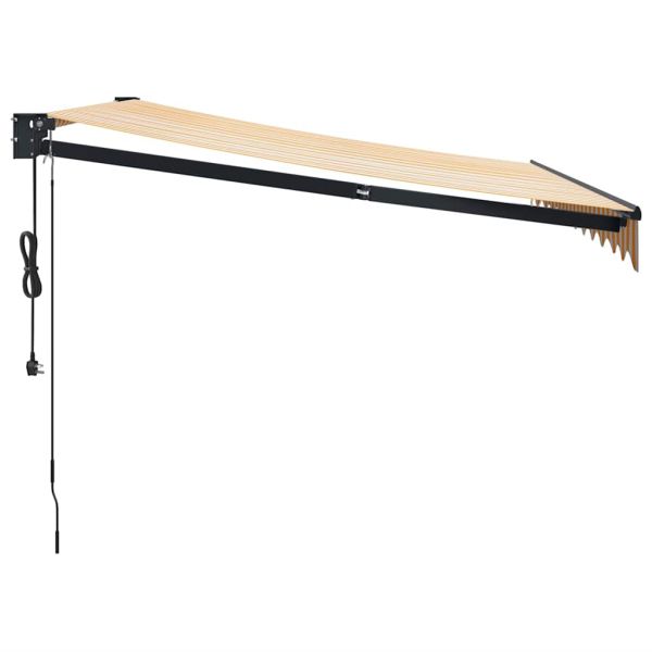 Автоматично прибираща се тента, жълто и бяло, 3,5x2,5 м