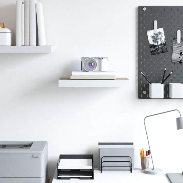 Окачен стенен рафт, дъб и бял, 40x23x3,8 см, МДФ