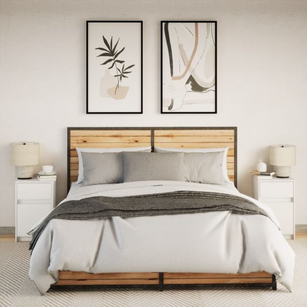 Нощни шкафчета с LED, 2 бр, бяло, инженерна дървесина