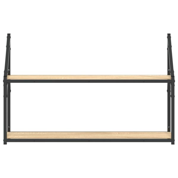 Стенен рафт на 2 нива сонома дъб 80x21x51 см инженерно дърво