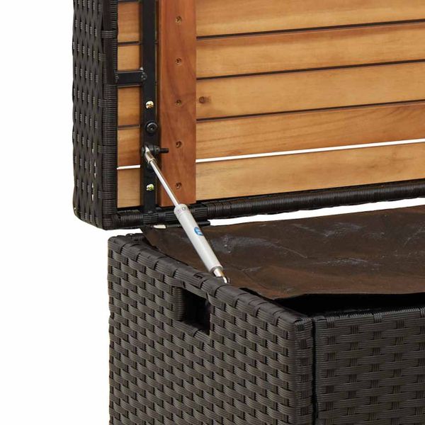 Пейка за съхранение черна 100x50x52 см полиратан и акация