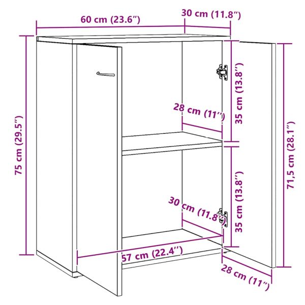 Сайдборд, кафяв дъб, 60x30x75 см, инженерно дърво