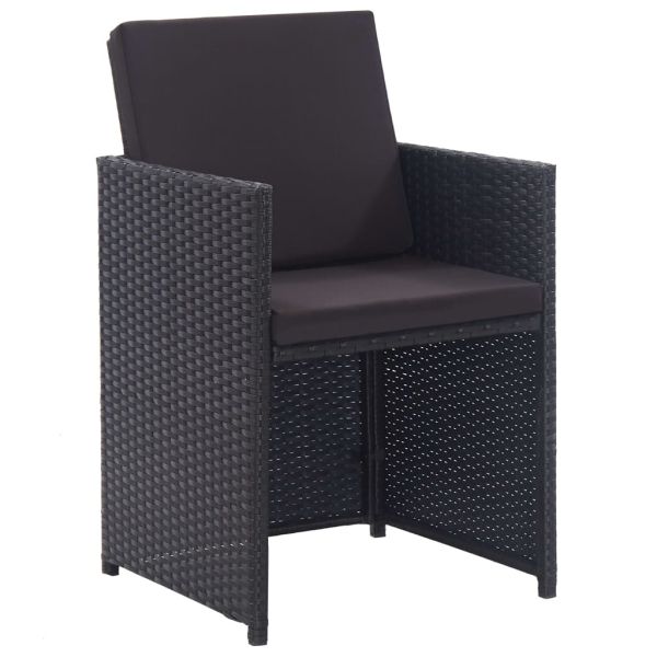 Градински комплект с възглавници, 15 части, полиратан, черен