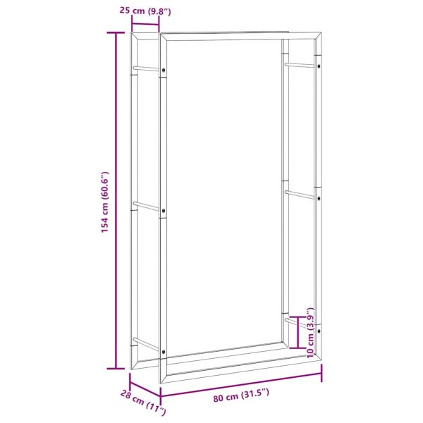 Стойка за дърва за огрев, 80x28x154 см, неръждаема стомана