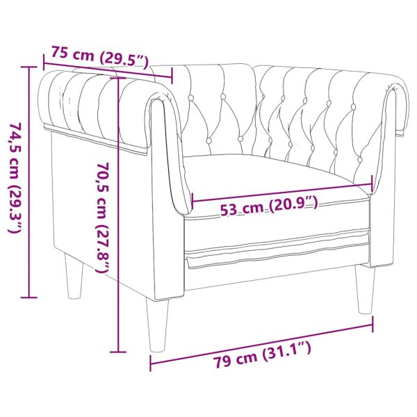 Честърфийлд кресло, кафяво, текстил