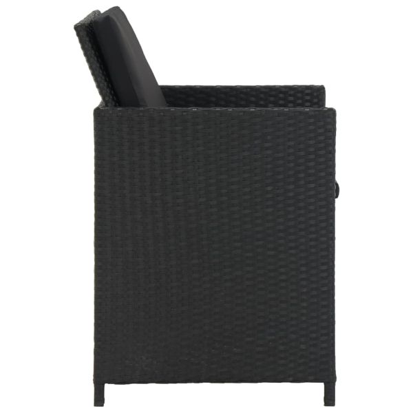 Градински комплект с възглавници, 11 части, полиратан, черен