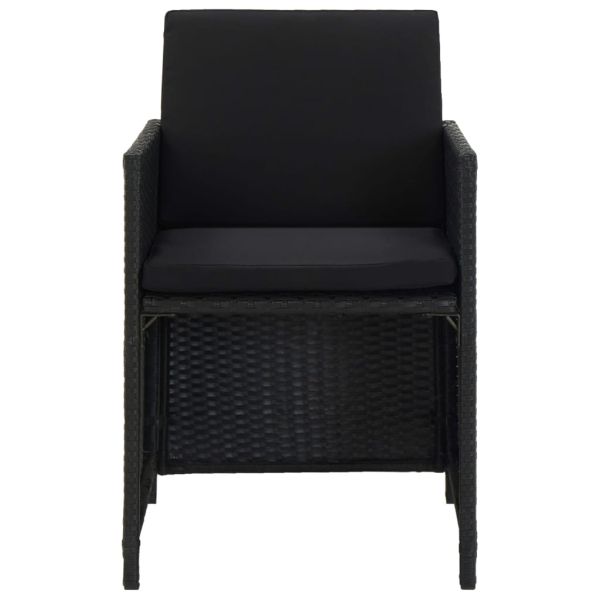 Градински комплект с възглавници, 13 части, полиратан, черен