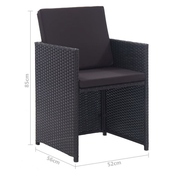 Градински комплект с възглавници, 13 части, полиратан, черен