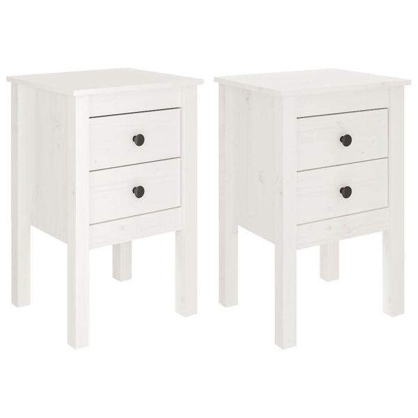 Нощни шкафчета, 2 бр, бели, 40x35x61,5 см, борово дърво масив