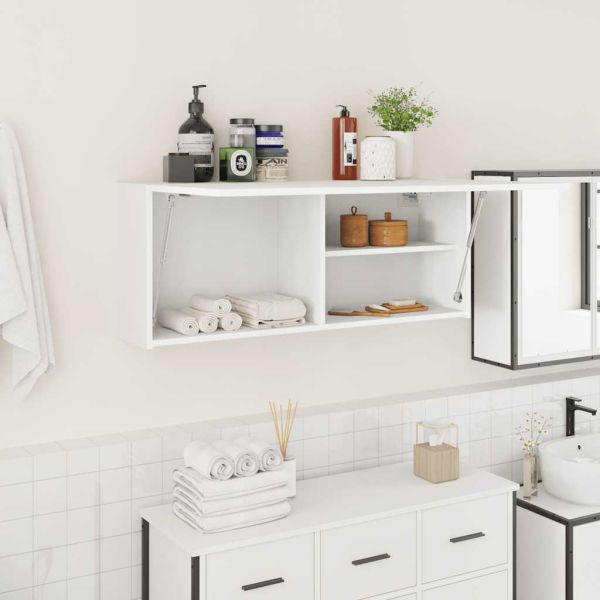 Стенен шкаф за баня, бял, 100x25x40 см, инженерно дърво
