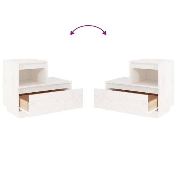 Нощно шкафче, бяло, 60x34x51 см, борово дърво масив