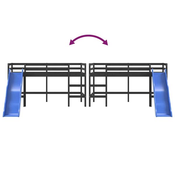 Детско високо легло с пързалка, черно, 80x200 см, бор масив