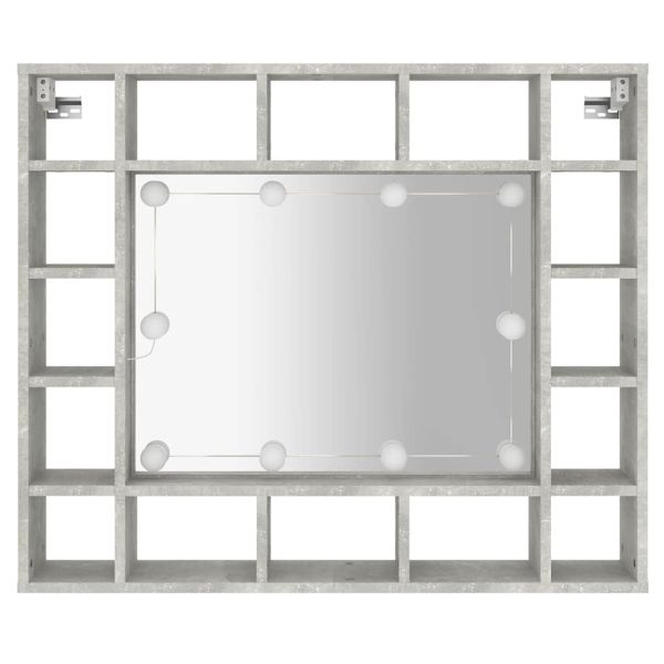 Огледален шкаф с LED, бетонно сив, 91x15x76,5 см