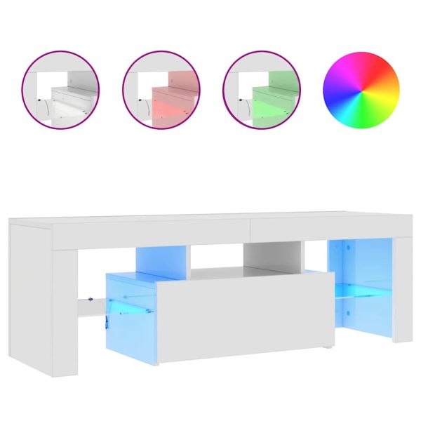 ТВ шкаф с LED осветление, бял гланц, 120x35x40 см