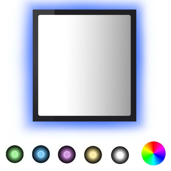 LED огледало за баня, черен гланц, 40x8,5x37 см, акрил