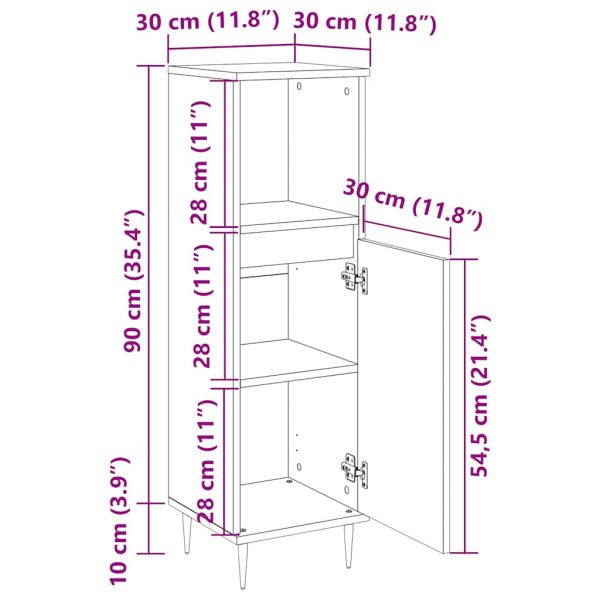 Шкаф за баня, бял гланц, 30x30x100 см, инженерно дърво