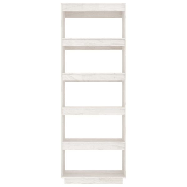 Библиотека/разделител за стая, бяла, 60x35x167 см, бор масив