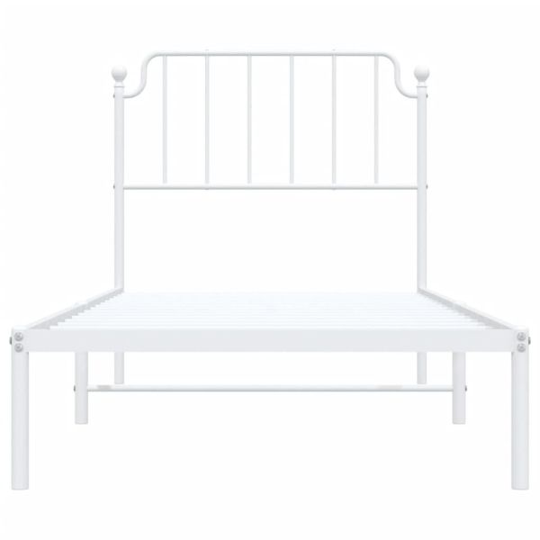 Метална рамка за легло с горна табла, бяла, 90x200 см