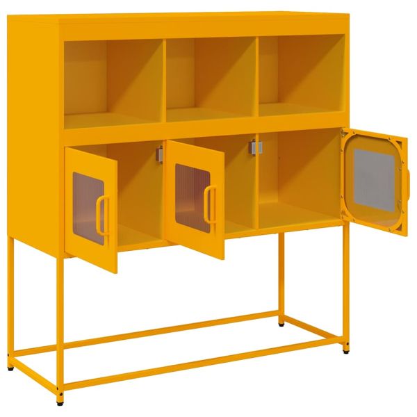Бюфет, горчица жълто, 100,5x39x107 см, студеновалцувана стомана