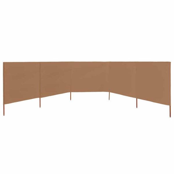 Параван против вятър от 5 панела, текстил, 600x120 см, таупе