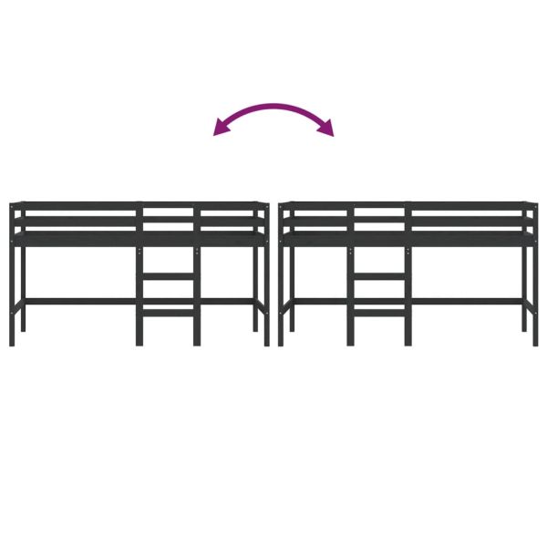 Детско високо легло със стълба, черно, 80x200 см, бор масив