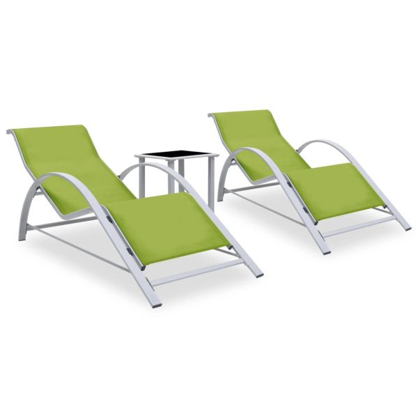 310540 Sun Loungers 2 pcs with Table Aluminium Green