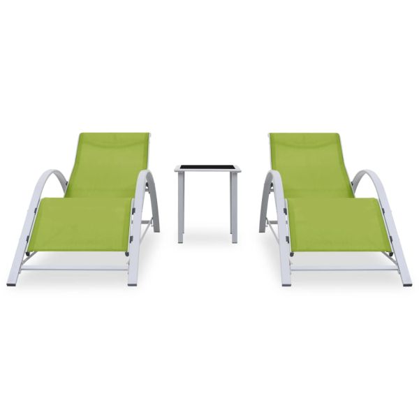310540 Sun Loungers 2 pcs with Table Aluminium Green